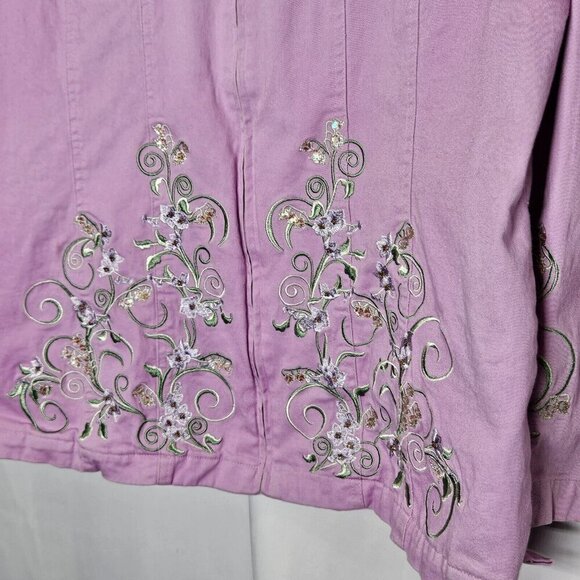 Quacker Factory Women's Lavender Pink Jacket Zip‎ Floral Sequin Pockets Large - Picture 3 of 14